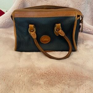 Dooney & Bourke Vintage Black Pebbled Leather Bag with Brown Trim